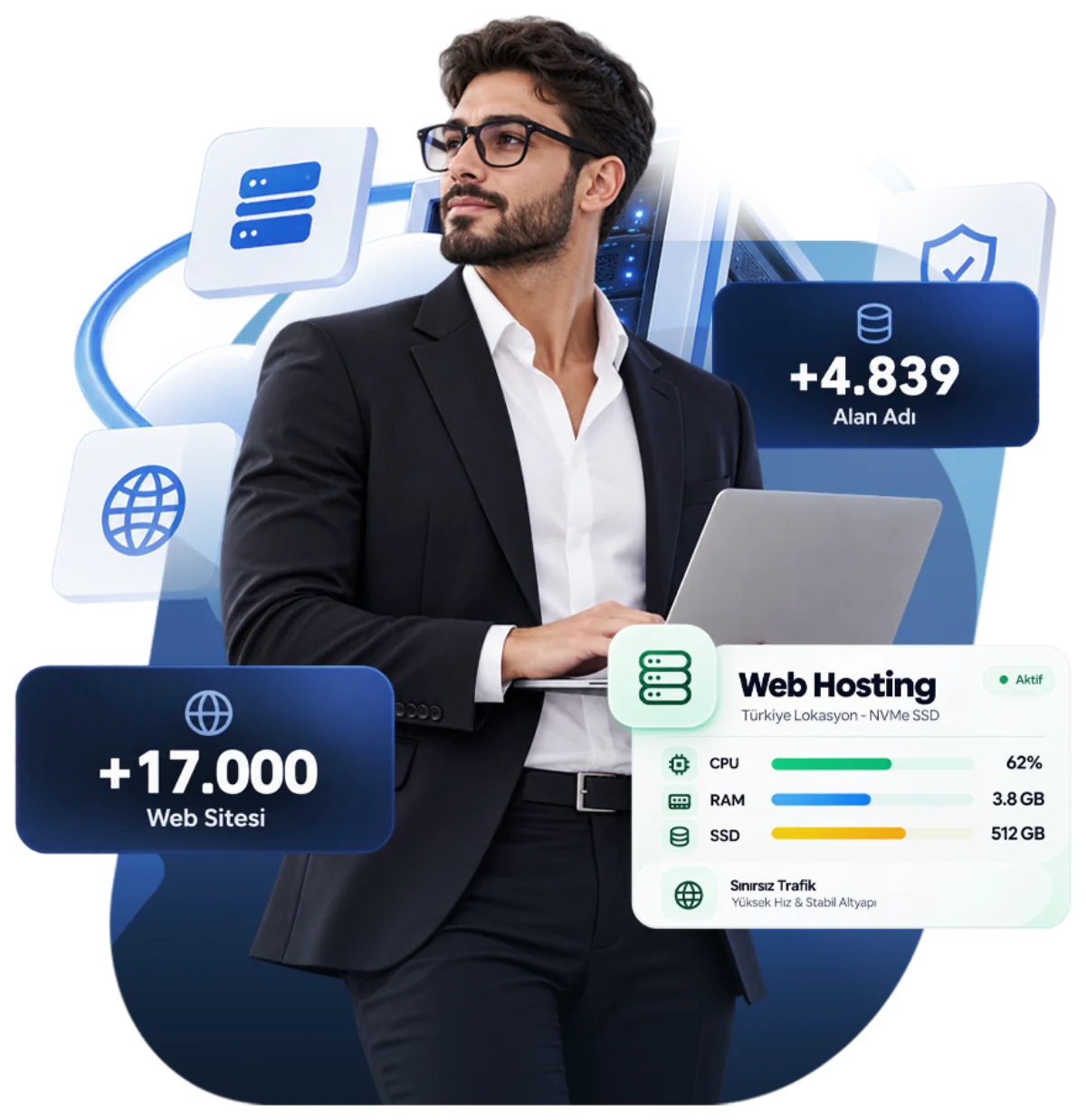 Poyraz Hosting web hosting paneli: 17.000 web sitesi, 4.839 alan adı, Türkiye lokasyonlu NVMe SSD altyapısı